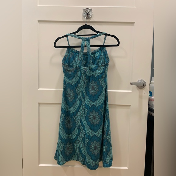 Prana Size S Women Teal Paisley Stretch Halter Neck Midi Athletic Slim Dress - Picture 2 of 9